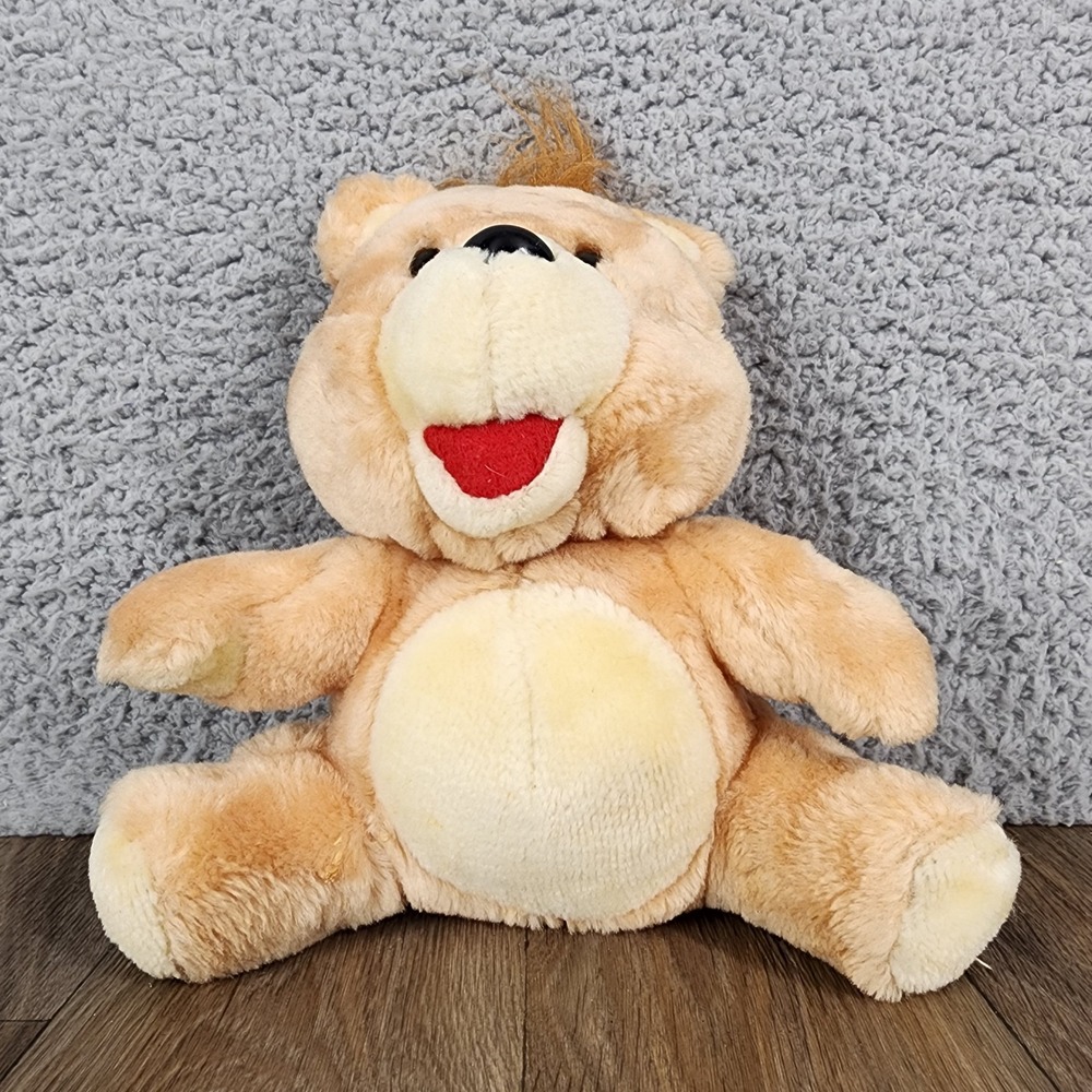 Vintage Tan Teddy Bear Plush Stuffed Animal with Brown Hair Tuft 8 Inch